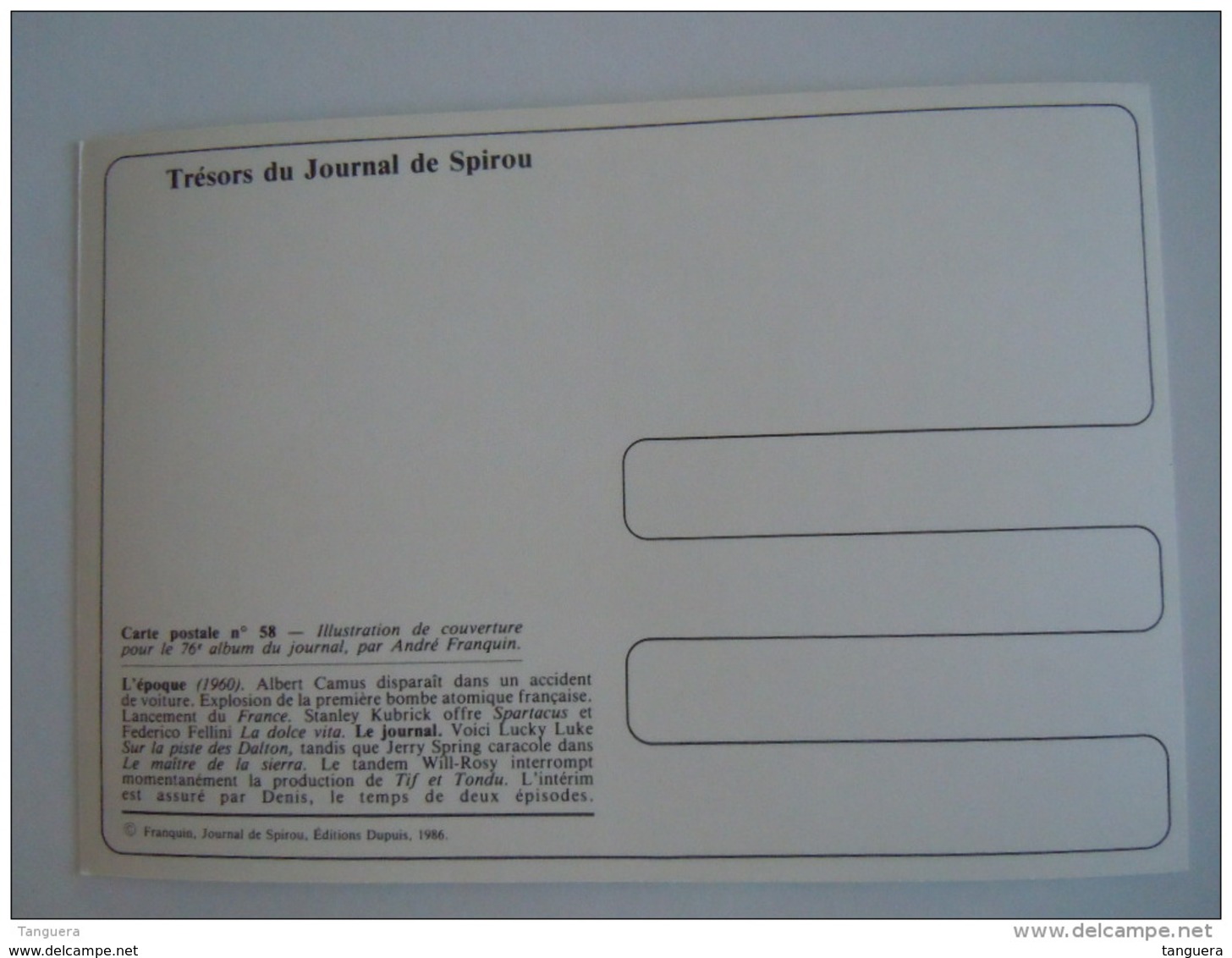 1986 Trésors Du Journal De Spirou Carte Postale 58 Illustration  Couverture Pour Le 76é Album Du Journal André Franquin - Comicfiguren