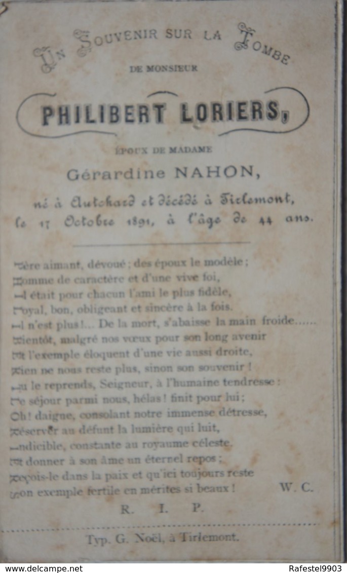 Doosprentjes TIENEN LORIERS Philibert époux NAHON Géraldine Autchard 1847 Tienen 1891 - Esquela