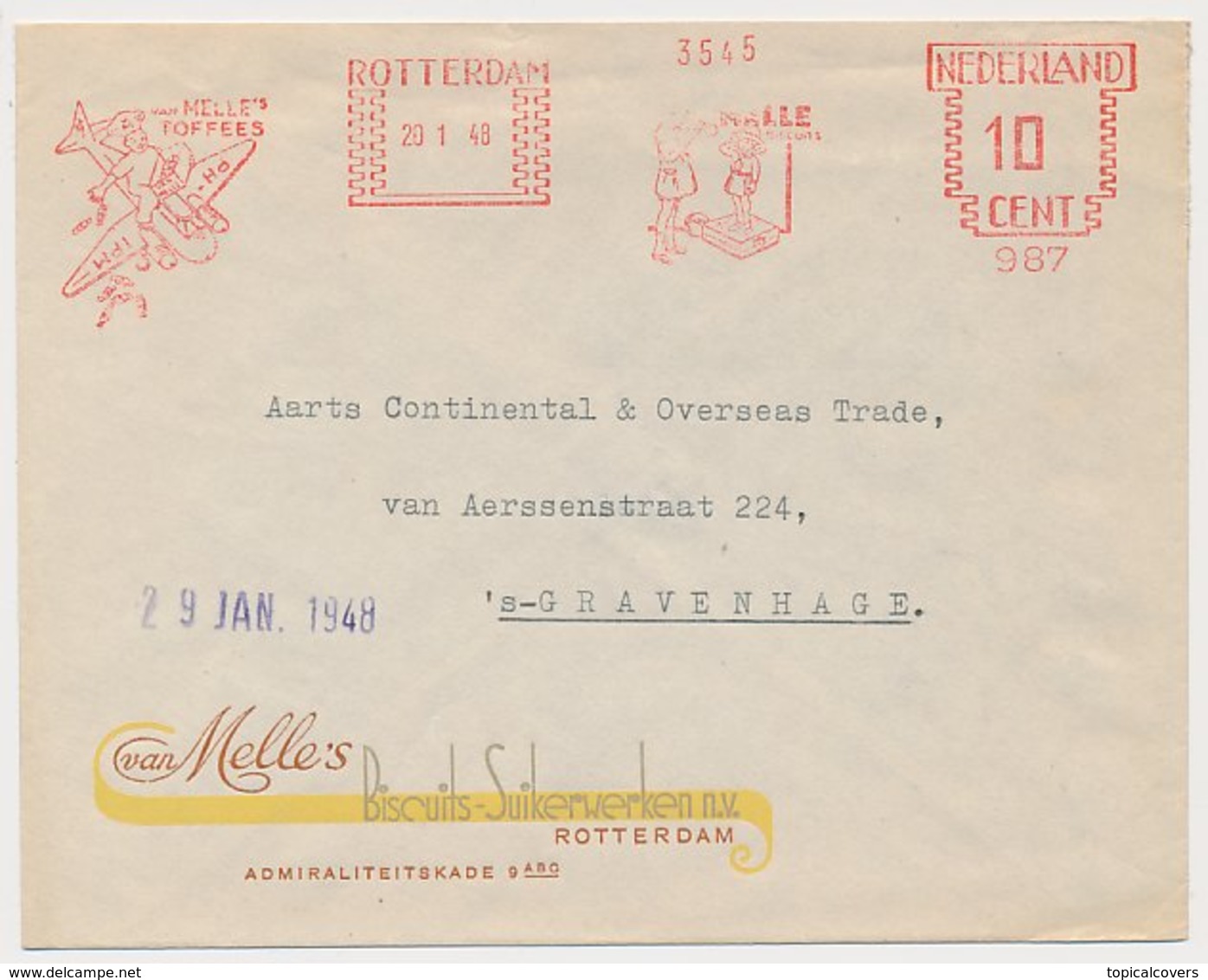 Meter Cover Netherlands 1948 Airplane - Boy Scout - Van Melle - Aviones