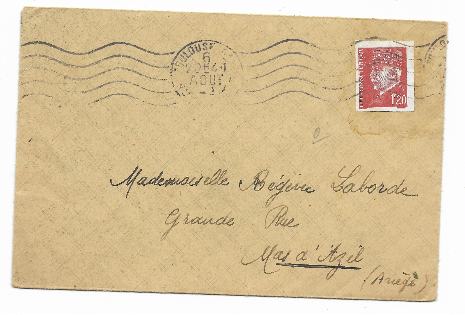 TRES Rare Timbre PETAIN 1F20 Découpé D'entier Postal  Sur Enveloppe De 1940   Voir Scan - Cartoline Postali Ristampe (ante 1955)