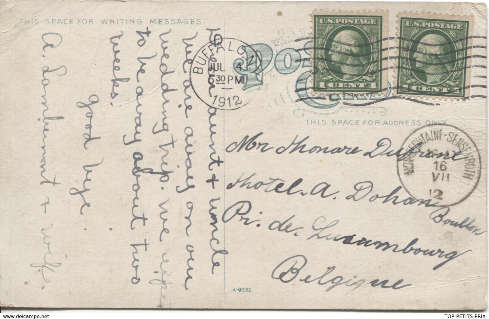 REF2/ USA PC Temple Of Music Pres.Mckinley Was Shot Canc.Buffalo 1912 > Belgium Arrival Canc.Noirefontaine Sensenruth - Lettres & Documents