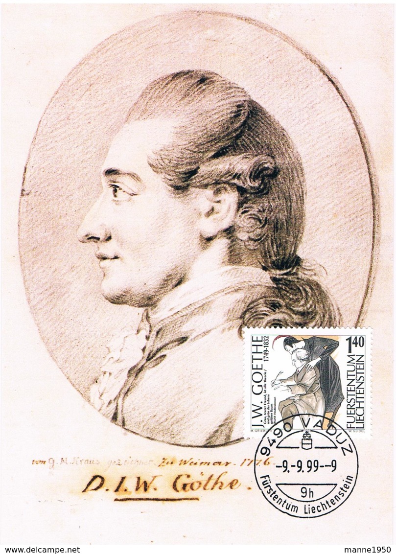 Liechtenstein 1999 Goethe Mi.Nr. 1215/16 Gestempelt Auf Maximumkarten - Cartoline Maximum