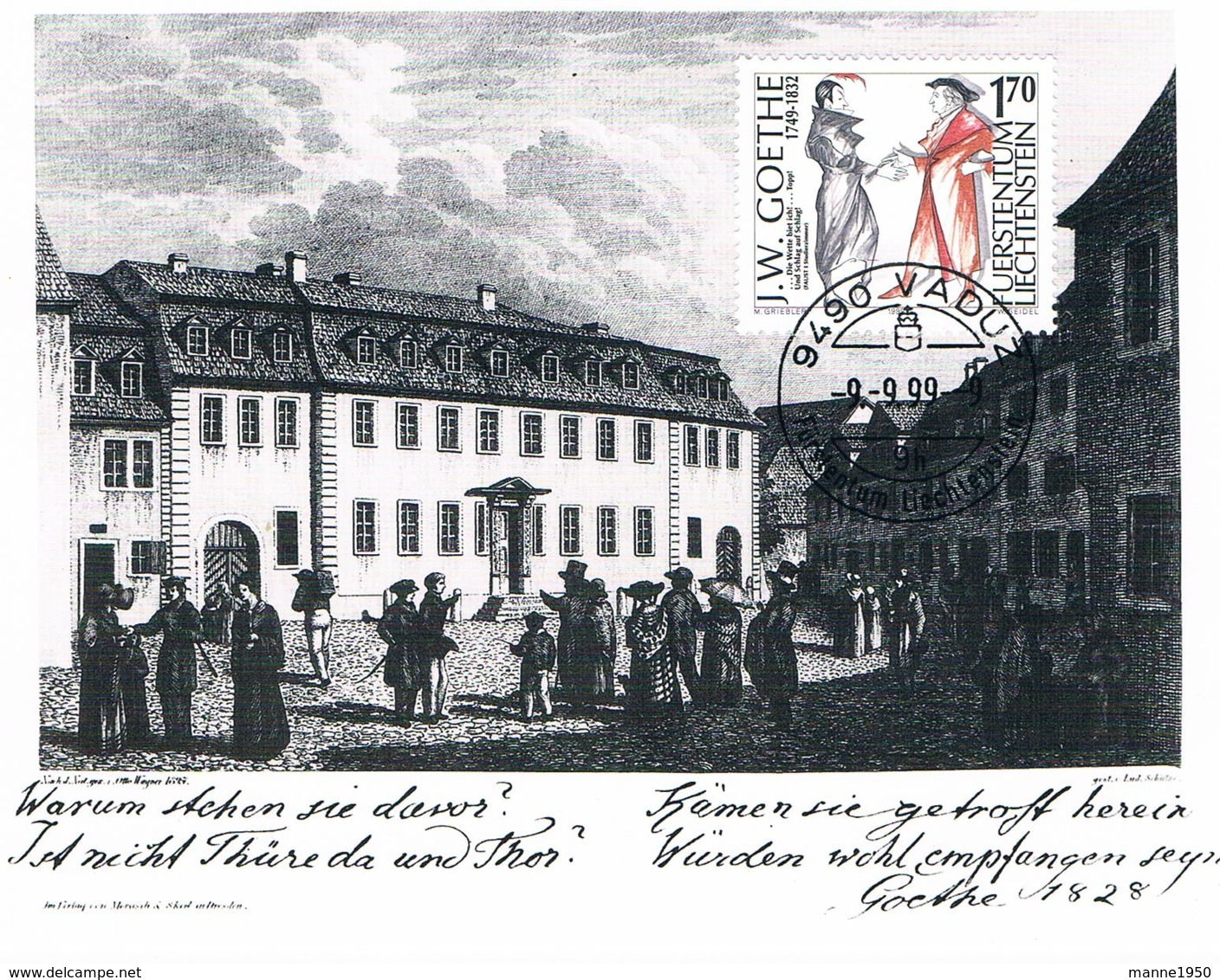 Liechtenstein 1999 Goethe Mi.Nr. 1215/16 Gestempelt Auf Maximumkarten - Maximumkarten (MC)