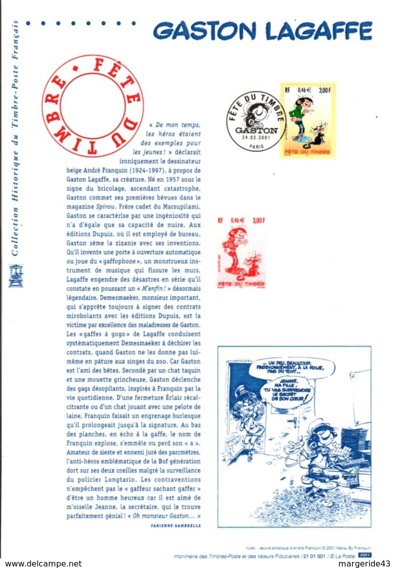 DOCUMENT FDC 2001 FETE DU TIMBRE BD GASTON LAGAFFE - Documents De La Poste