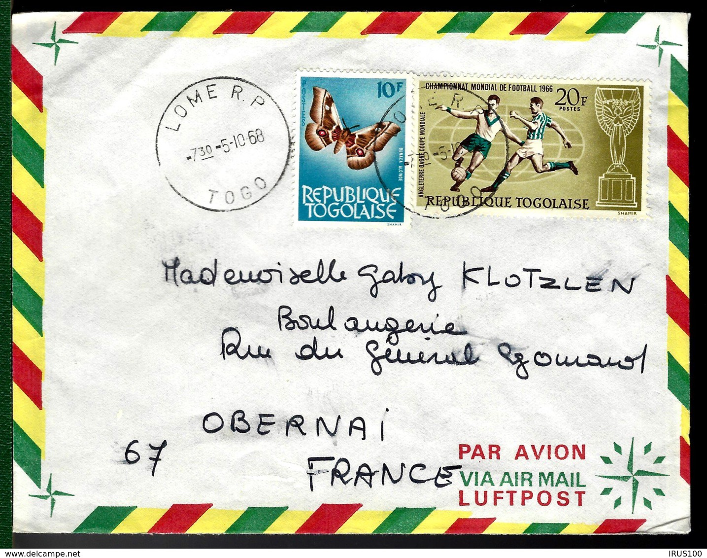 LETTRE DU TOGO - THÈME FOOTBALL - COUPE DU MONDE 1966 - - 1966 – Inghilterra