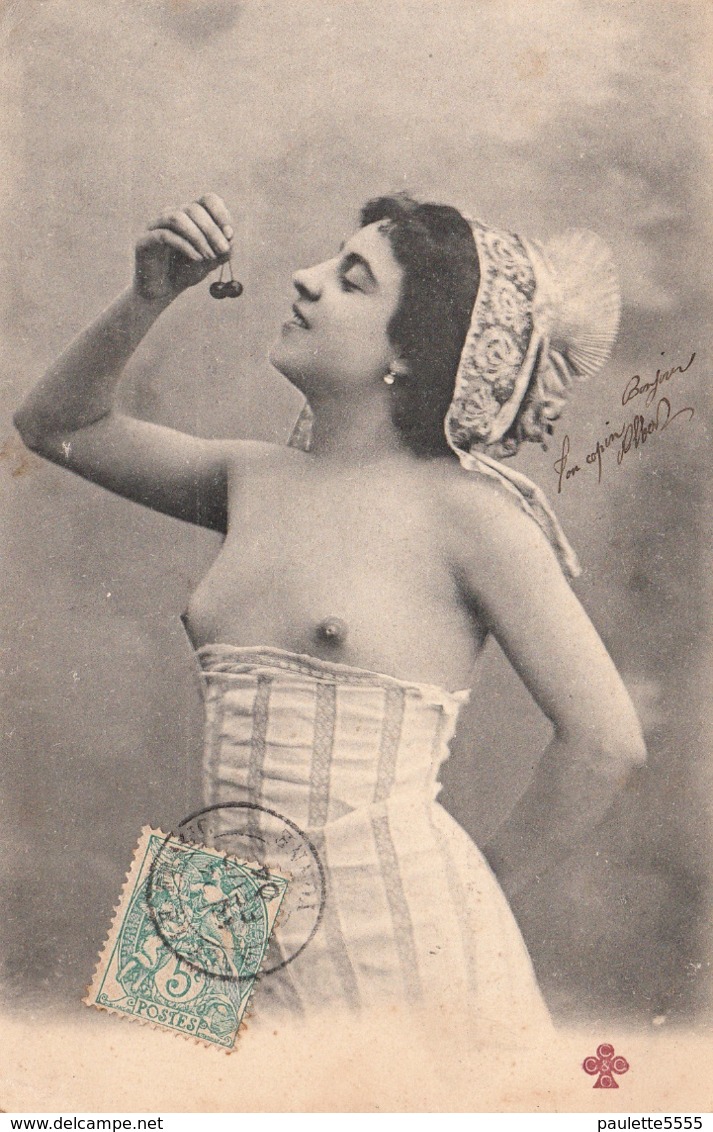 Très JOLIE CARTE FEMME Dénudée Aux Cerises-1904-TBE - Femmes