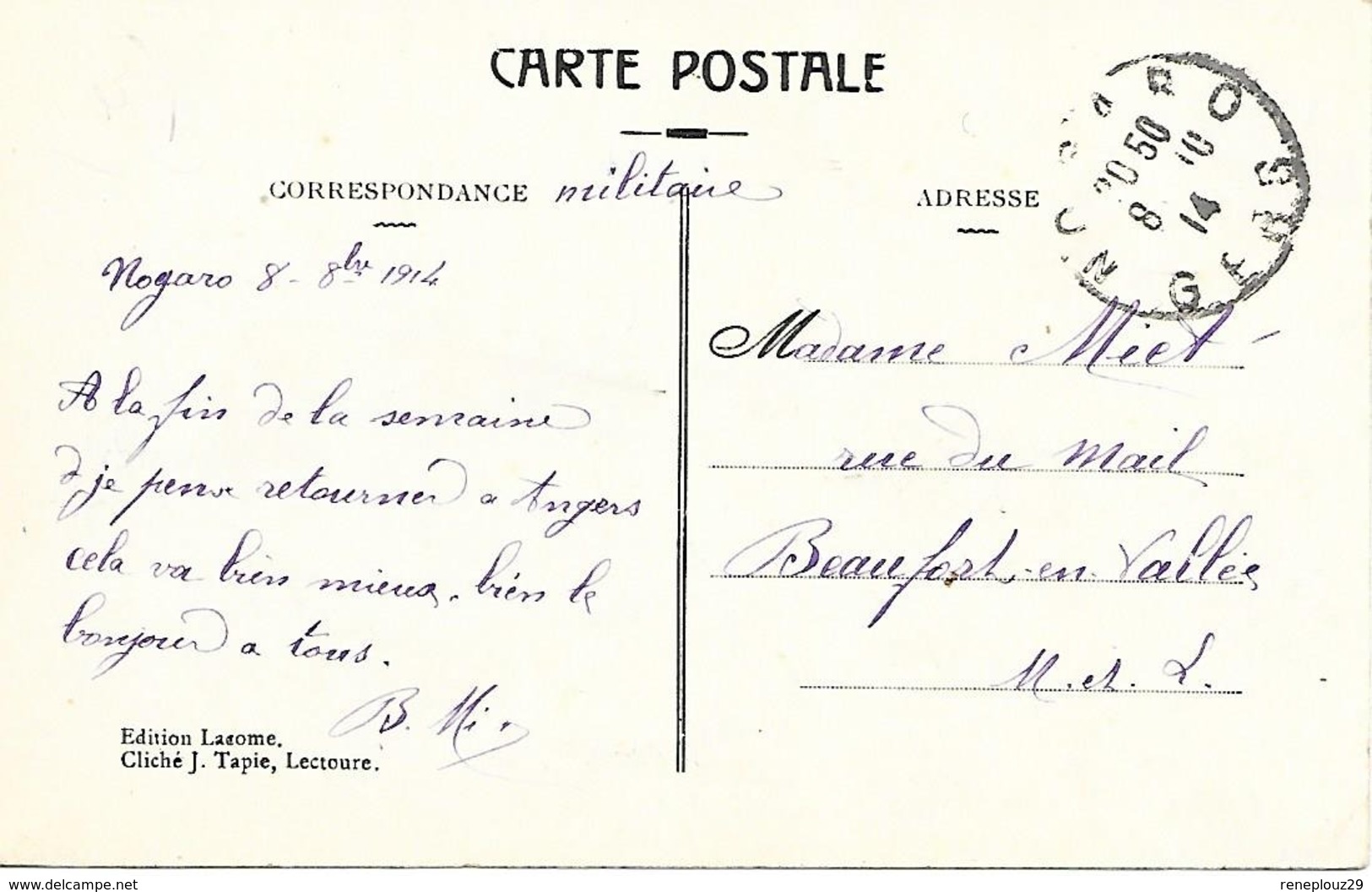 32-cachet Hôpital Aux. De La Croix-Rouge N°18 De Nogaro Sur CP De 1914-cachet Très Rare - Guerra Del 1914-18