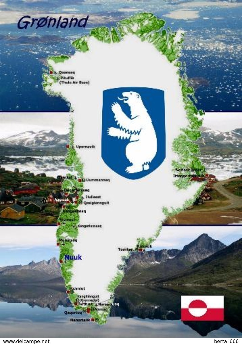 Greenland Country Map New Postcard Grönland Landkarte AK - Grönland