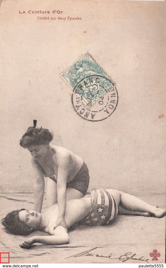 Très JOLIE CARTE -LUTTE La Ceinture D'Or Femmes Aux Seins Nus -Tombé Sur Deux épaules-1904 - Women