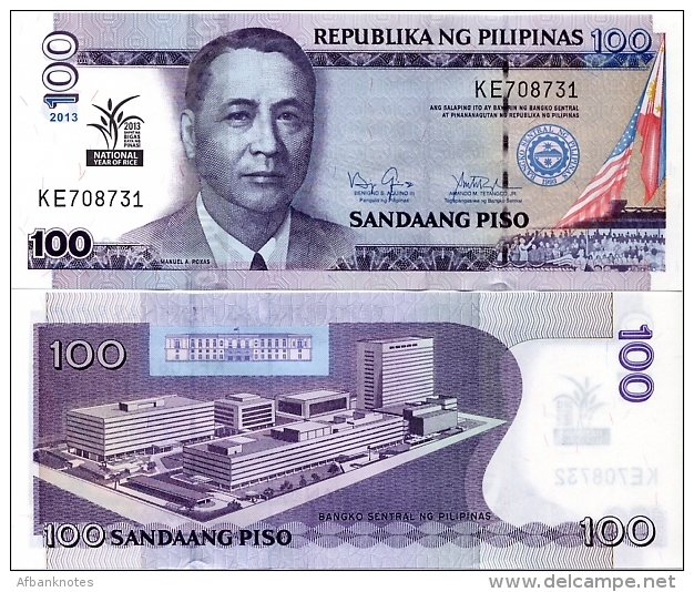 PHILIPPINES      100 Piso      Comm.      P-220      2013       UNC  [National Year Of Rice] - Philippines