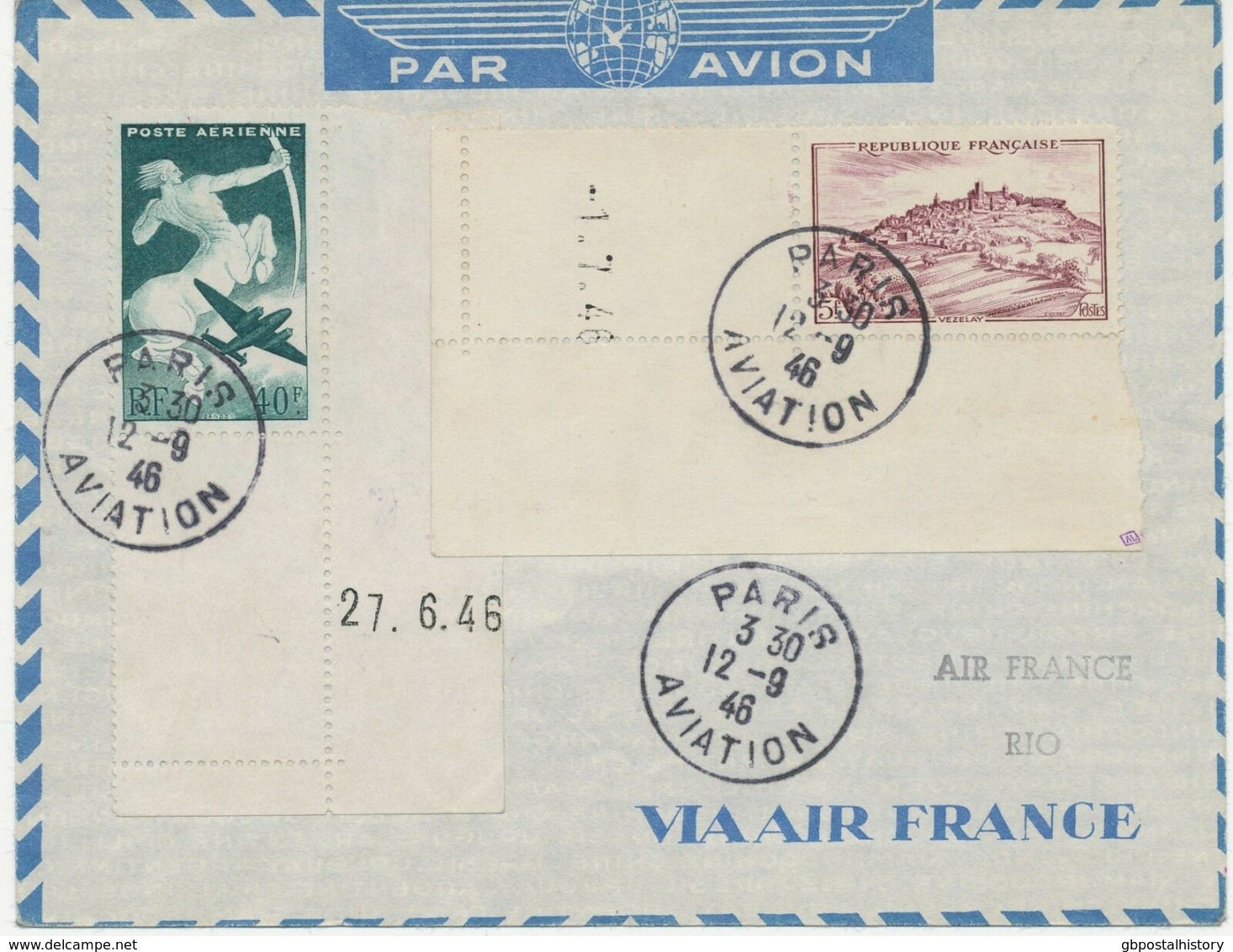 FRANKREICH 1946 Erstflug "Paris - Rio De Janeiro" Air France Selt Nachkriegsflug - Premiers Vols