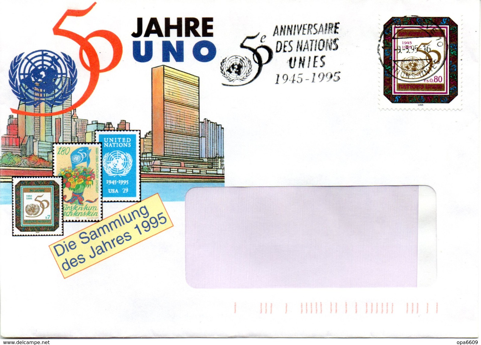 (Bu-B4) UNO Genf Werbe-Beleg "Die Sammlung Des Jahres - 50 Jahre UNO" EF Mi 262, WSt 9.3.1995 VEREINTE NATIONEN GENEVA - Briefe U. Dokumente