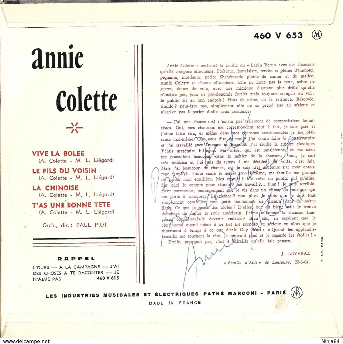 EP 45 RPM (7")  Annie Colette  "  Vive La Bolée  " - Other - French Music