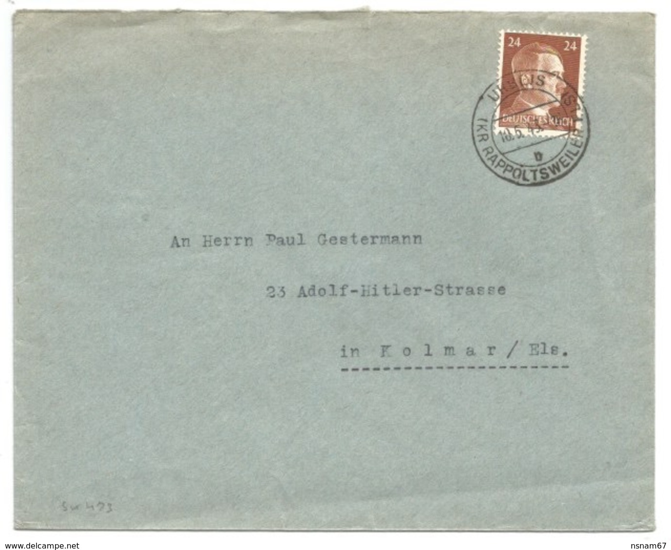 SK473 - URBEIS (KR RAPPOLTSWEILER ELS) - 1943 - ORBEY - Tarif Double Port 24 Pfg - - Lettres & Documents