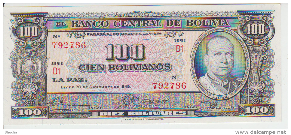 Bolivia 100 Bolivianos 1945  Pick 147 UNC - Bolivia