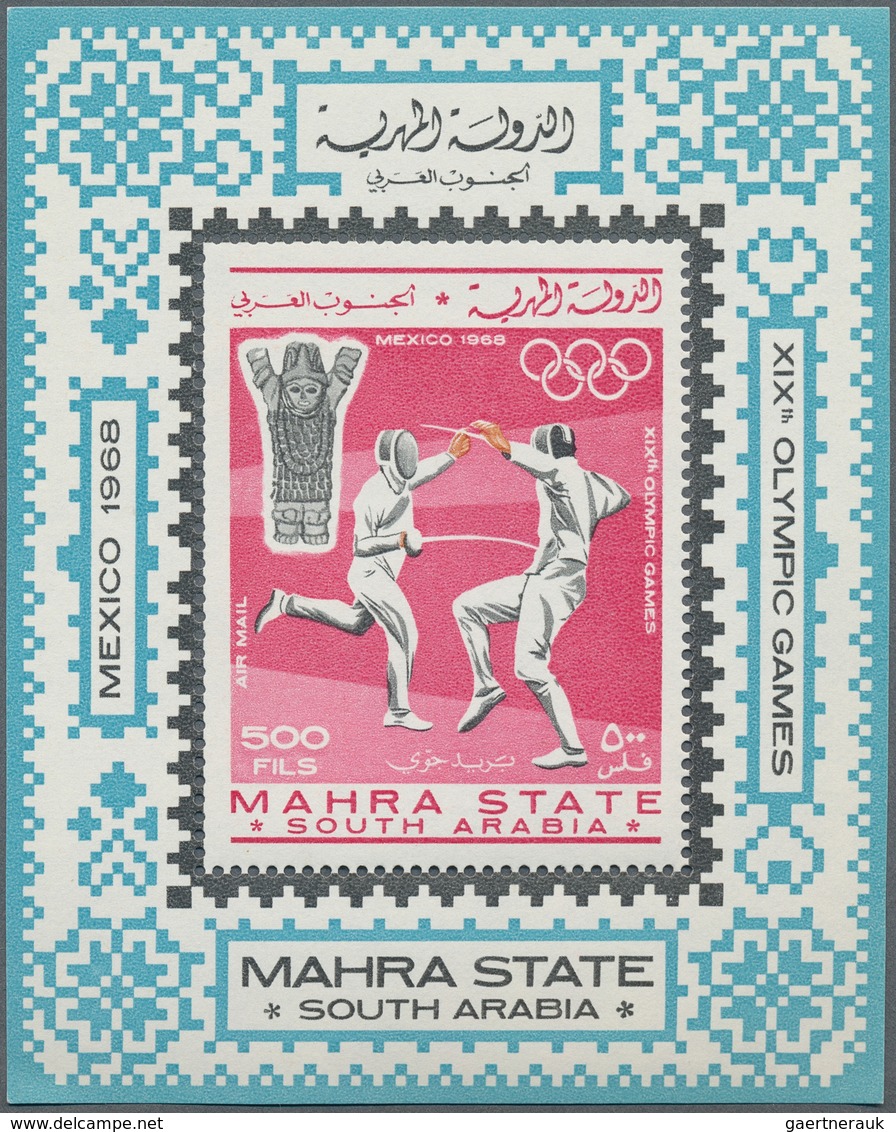 Aden - Mahra State: 1967/1968, Stock Of MNH Perforated Souvenir Sheets In The Following Quantities: - Aden (1854-1963)