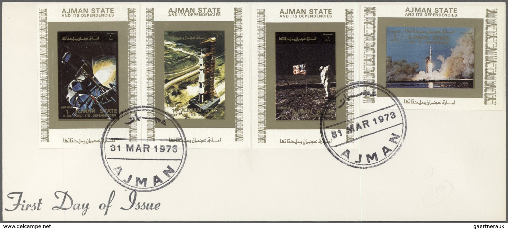 Adschman / Ajman: 1969/1973, assortment incl. f.d.c./covers, de luxe sheets, imperforate composite p