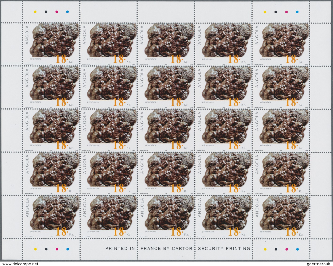 Angola: 2001, MINERALS, Complete Set Of Four In An Investment Lot Of 1000 Sets Mint Never Hinged (Mi - Angola