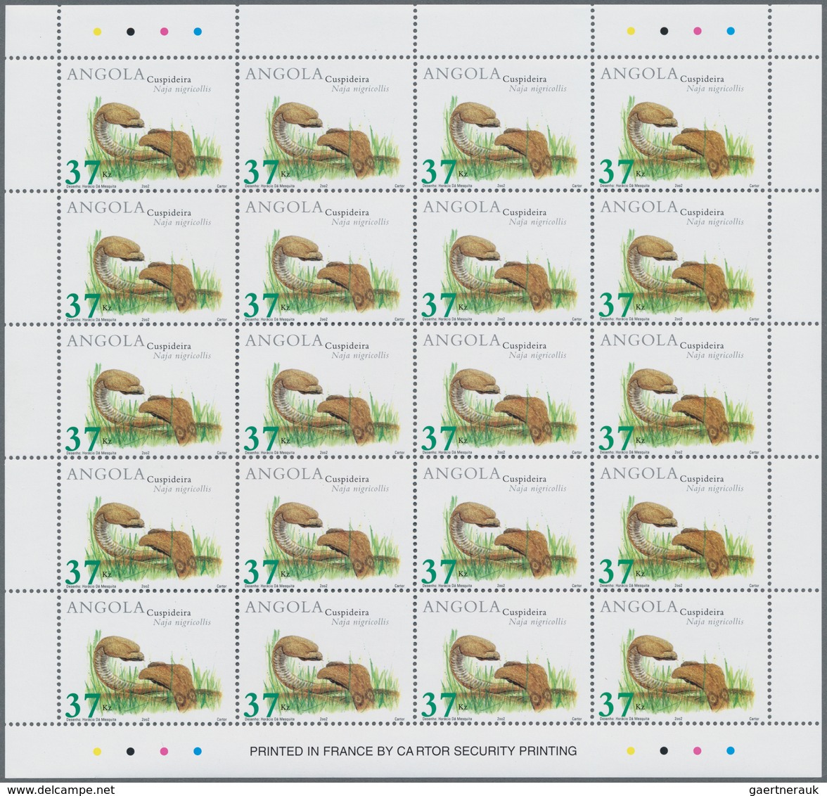 Angola: 2002, REPTILES, Complete Set Of Four In An Investment Lot Of 1000 Sets In Sheets Of 20 Per I - Angola