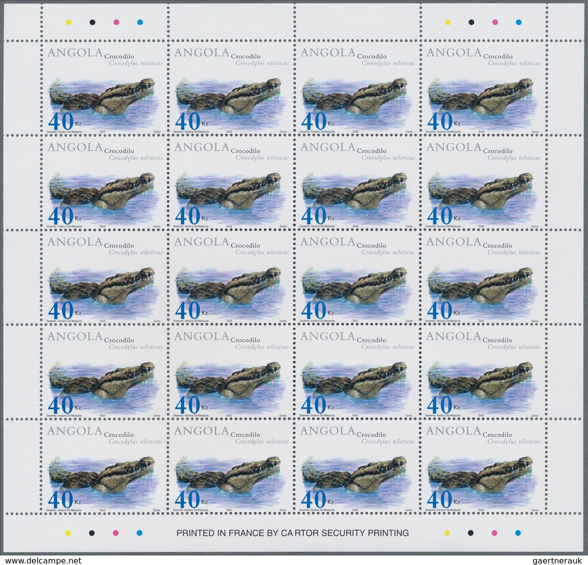 Angola: 2002, REPTILES, Complete Set Of Four In An Investment Lot Of 1000 Sets In Sheets Of 20 Per I - Angola