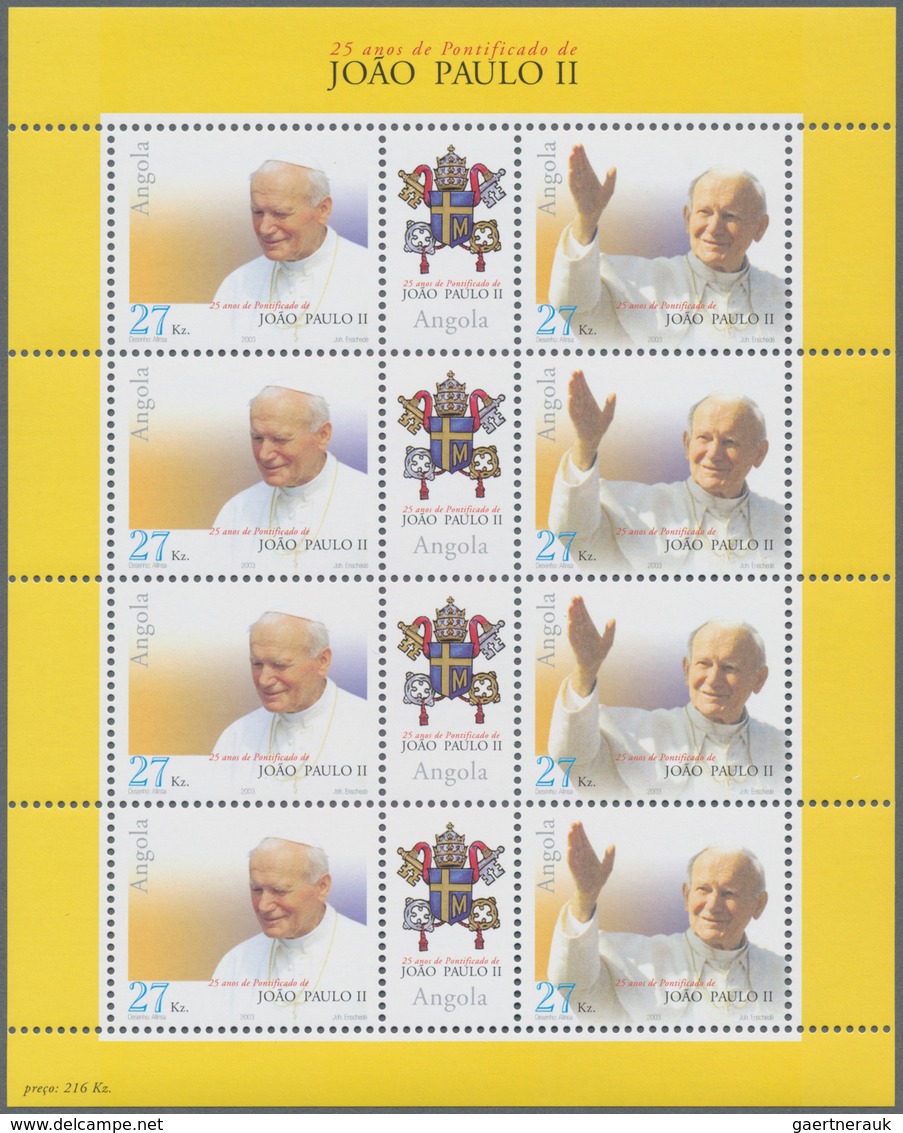 Angola: 2003 „25 YEARS PONTIFICATE OF POPE JOHN II“ Miniature Sheet, Investment Lot Of 500 Copies Mi - Angola