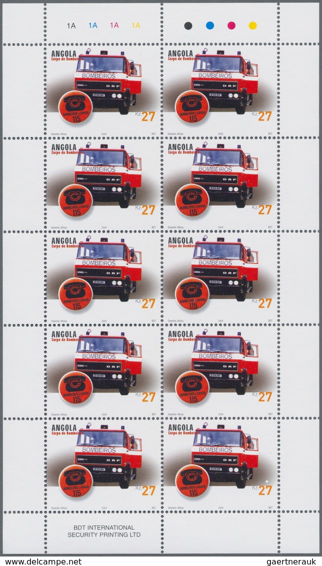 Angola: 2004, „FIRE BRIGADE “, Complete Set Of 3 In Miniature Sheets, In An Investment Lot Of 500 Se - Angola