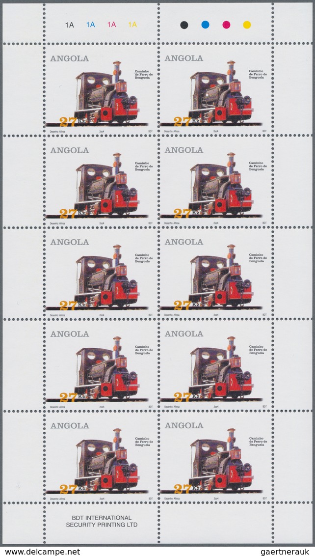 Angola: 2004, LOCOMOTIVES, Complete Set Of 3 In Miniature Sheets, In An Investment Lot Of 1000 Sets - Angola