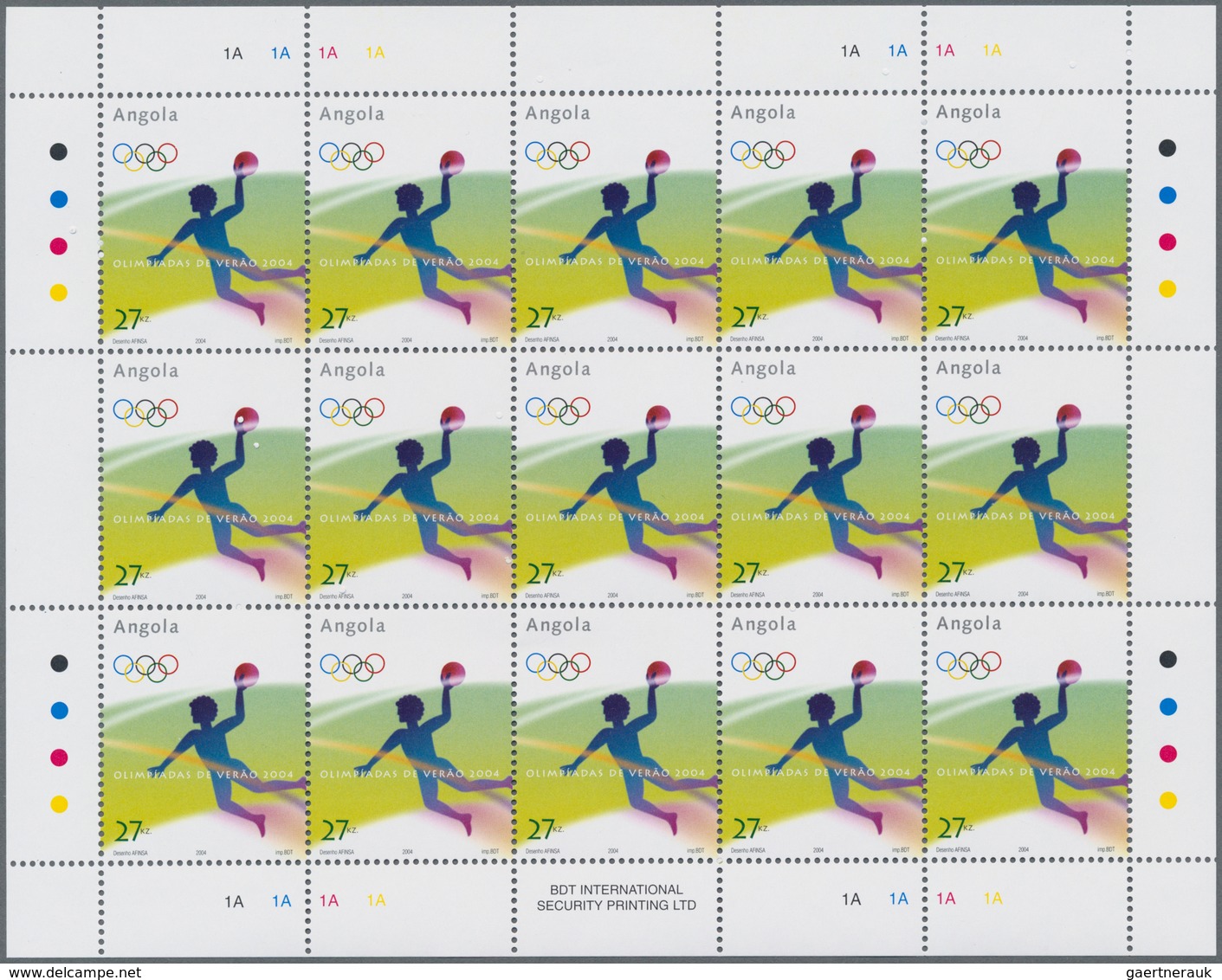 Angola: 2004, SUMMER OLYMPICS ATHENS, Complete Set Of Four In An Investment Lot Of 750 Sets In Sheet - Angola