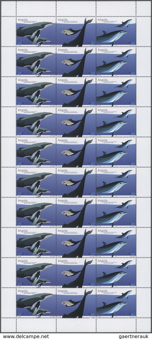 Angola: 2004, WHALES AND DOLPHINES, Complete Set Of 3 In A Strip In An Investment Lot Of 1000 Sets I - Angola