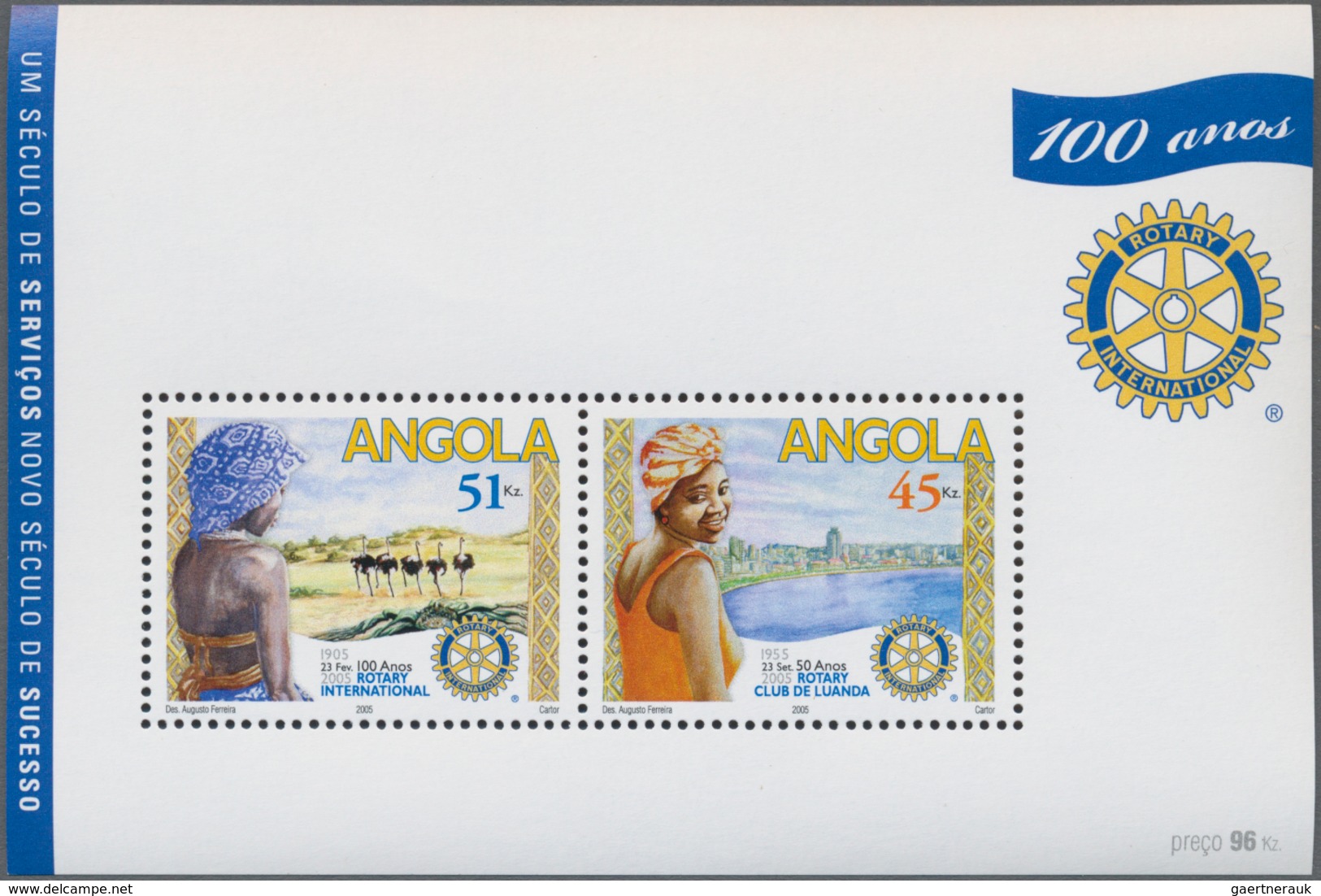 Angola: 2005, ROTARY CLUB, Complete Set Of Two In Miniature Sheets In An Investment Lot Of 1000 Sets - Angola