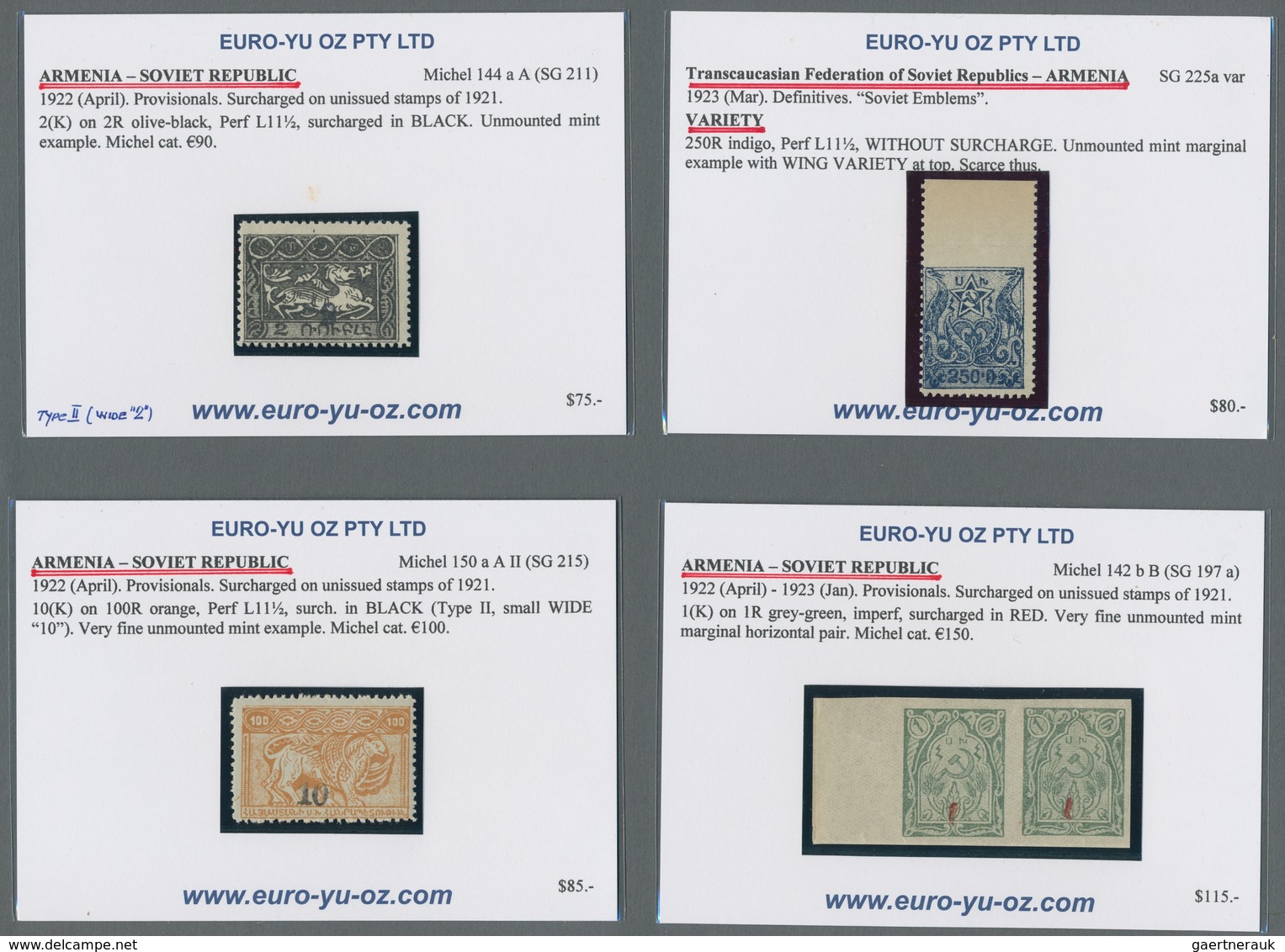 Armenien: 1919/1923, Mint And Used Assortment Of 34 Stamps On Retail Cards, Comprising Unissued Defi - Armenia