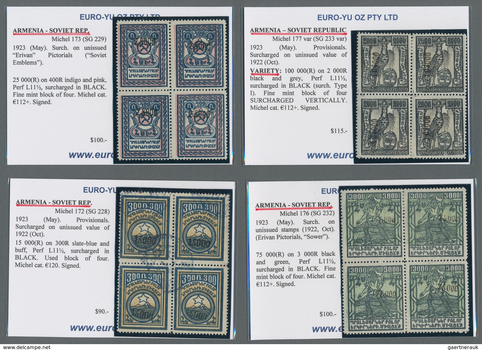 Armenien: 1922/1923, Overprints, Lot Of Apprx. 70 Stamps Incl. Blocks Of Four And Double Surcharges, - Armenia