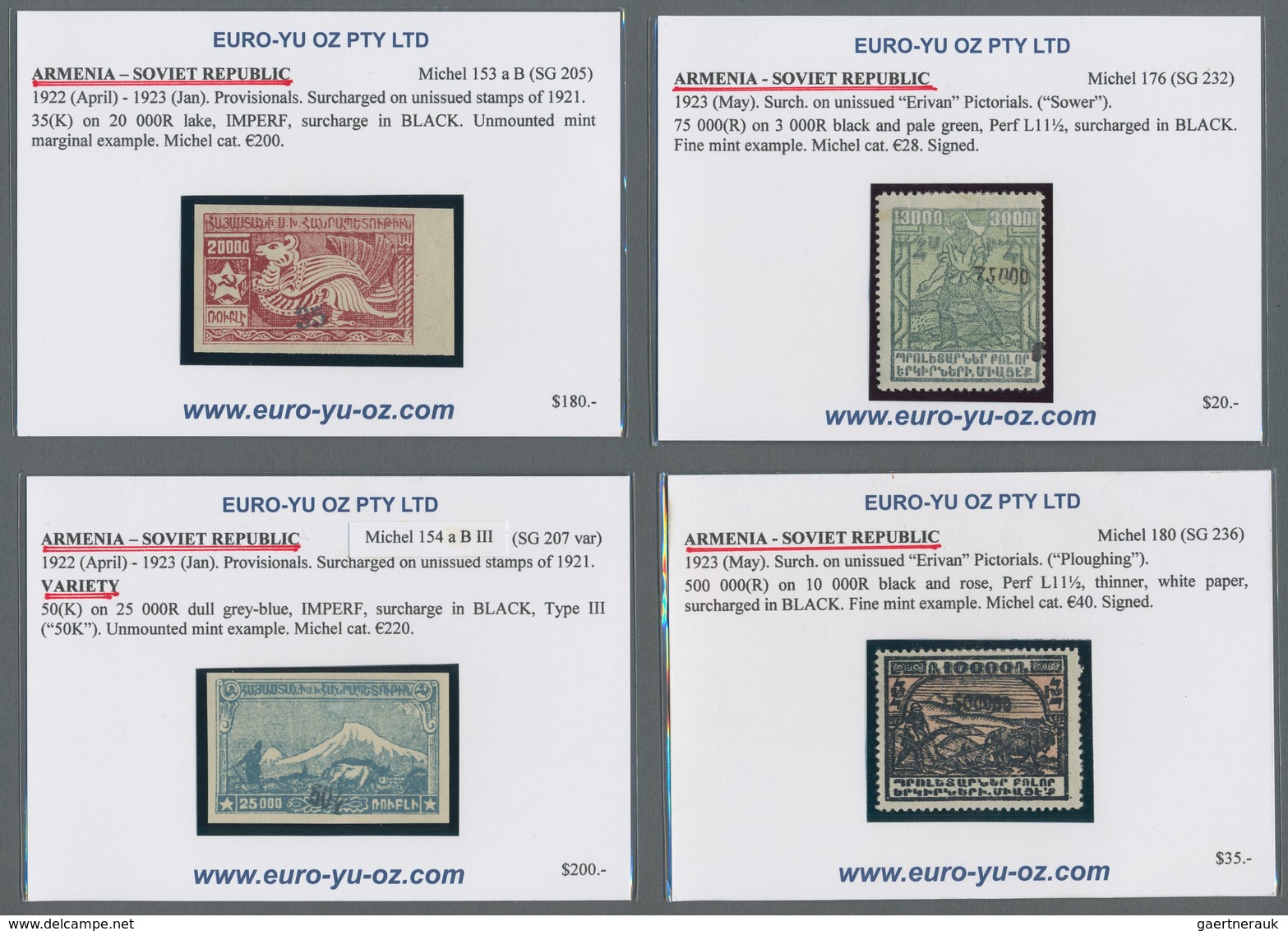 Armenien: 1922/1923, Overprints, lot of apprx. 70 stamps incl. blocks of four and double surcharges,