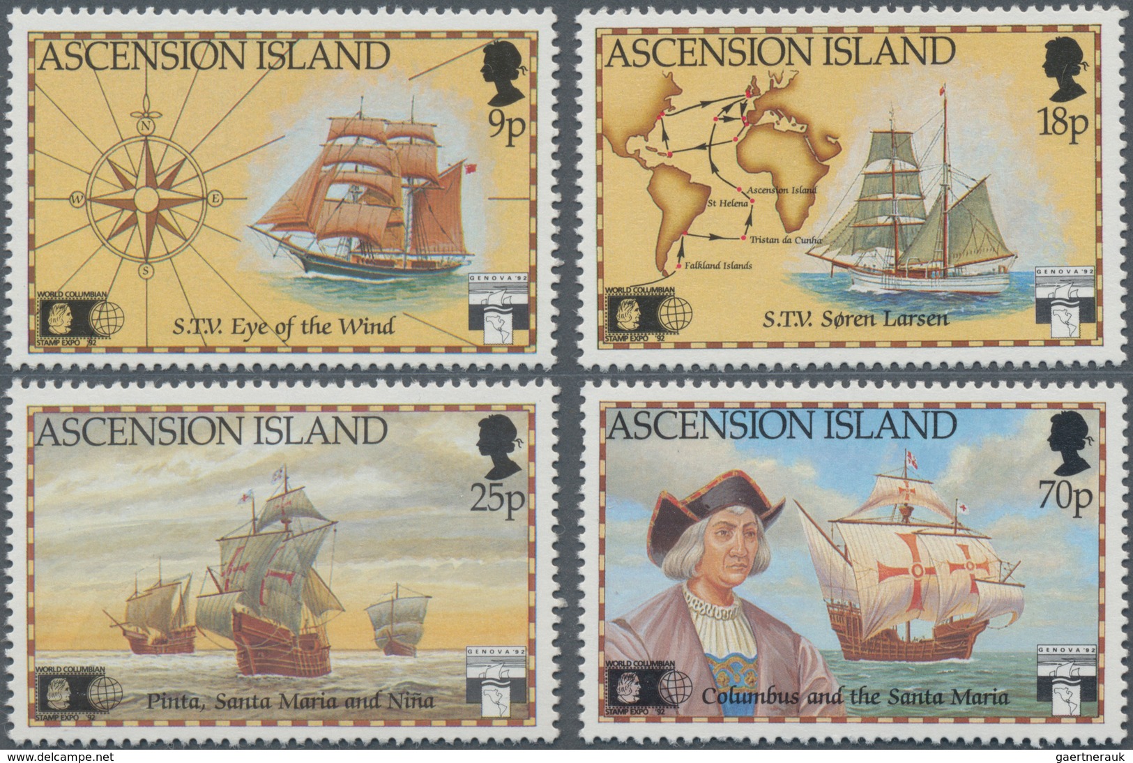 Ascension: 1992, World Columbian Stamp Expo Complete Set Of Four With Different Sailing Ships Incl. - Ascension