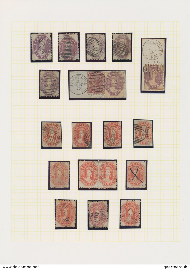 Tasmanien: 1857/1872 (ca.), Specialised Used Collection Of 6d. Lilac/violet (26) And 1s. Orange (11) - Cartas & Documentos