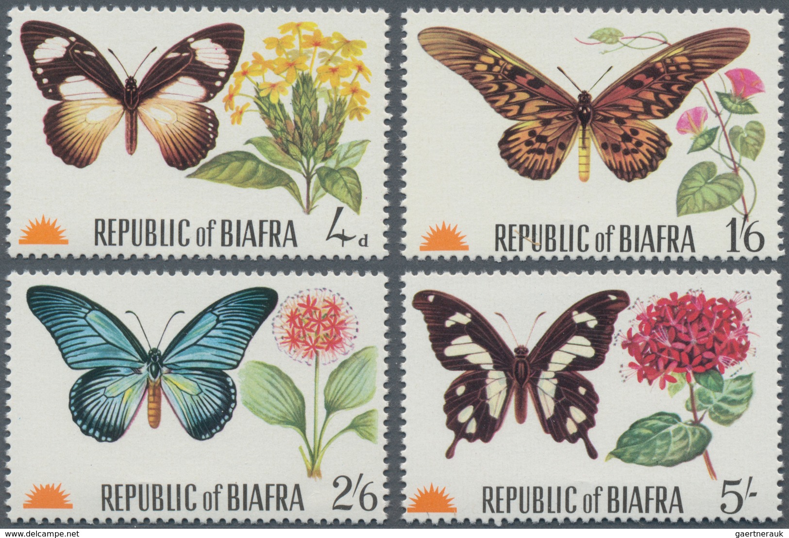 Biafra: 1968, Butterflies Complete Set Of Four (Papilio Dordanus, Papilio Antimachus, Papilio Zalmox - Nigeria (1961-...)