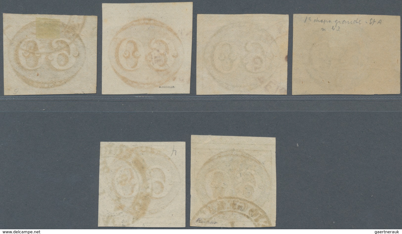 Brasilien: 1843, Bull's Eyes, 60r. Black, Lot Of Six Stamps (five Used And One Unused No Gum, The La - Usados
