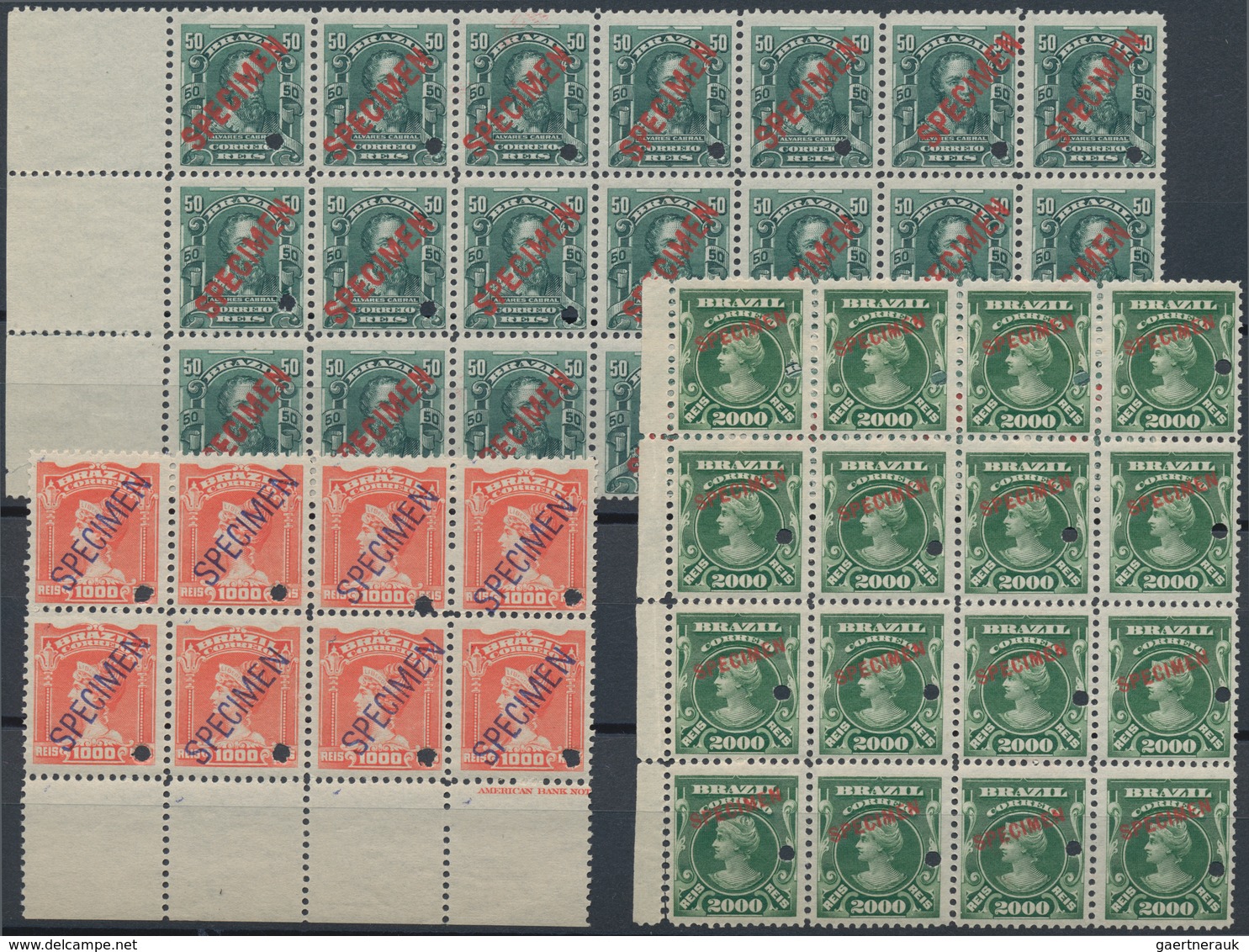Brasilien: 1906-16, Liberty Issue Collection Of 393 Stamps In Large Blocks And Strips Overprinted "S - Usados
