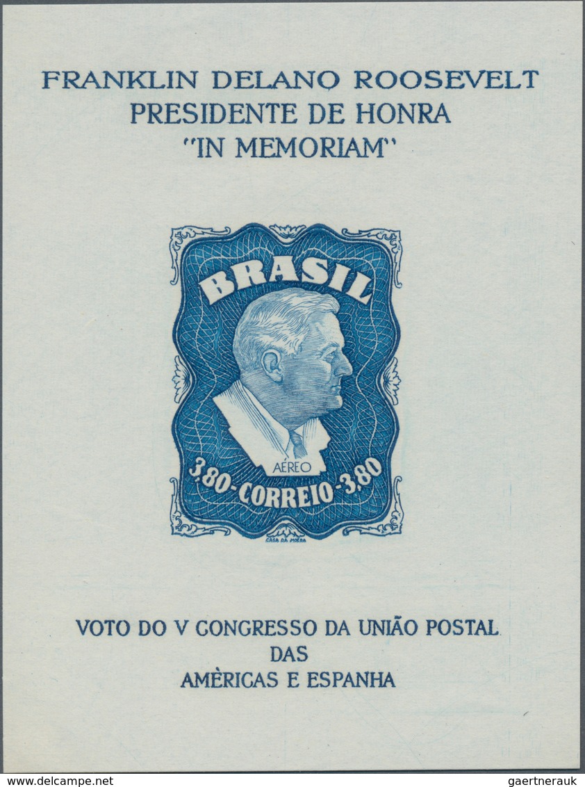 Brasilien: 1949, President Franklin D. Roosevelt 3.80cr. Blue In A Lot With About 200 Miniature Shee - Usados