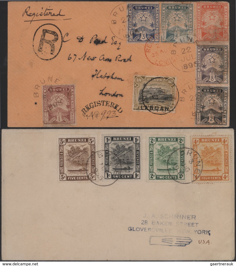 Brunei: 1895-1947: Collection Of Hundreds Of Mint And Used Stamps Plus Three Covers, With Several Se - Brunei (1984-...)