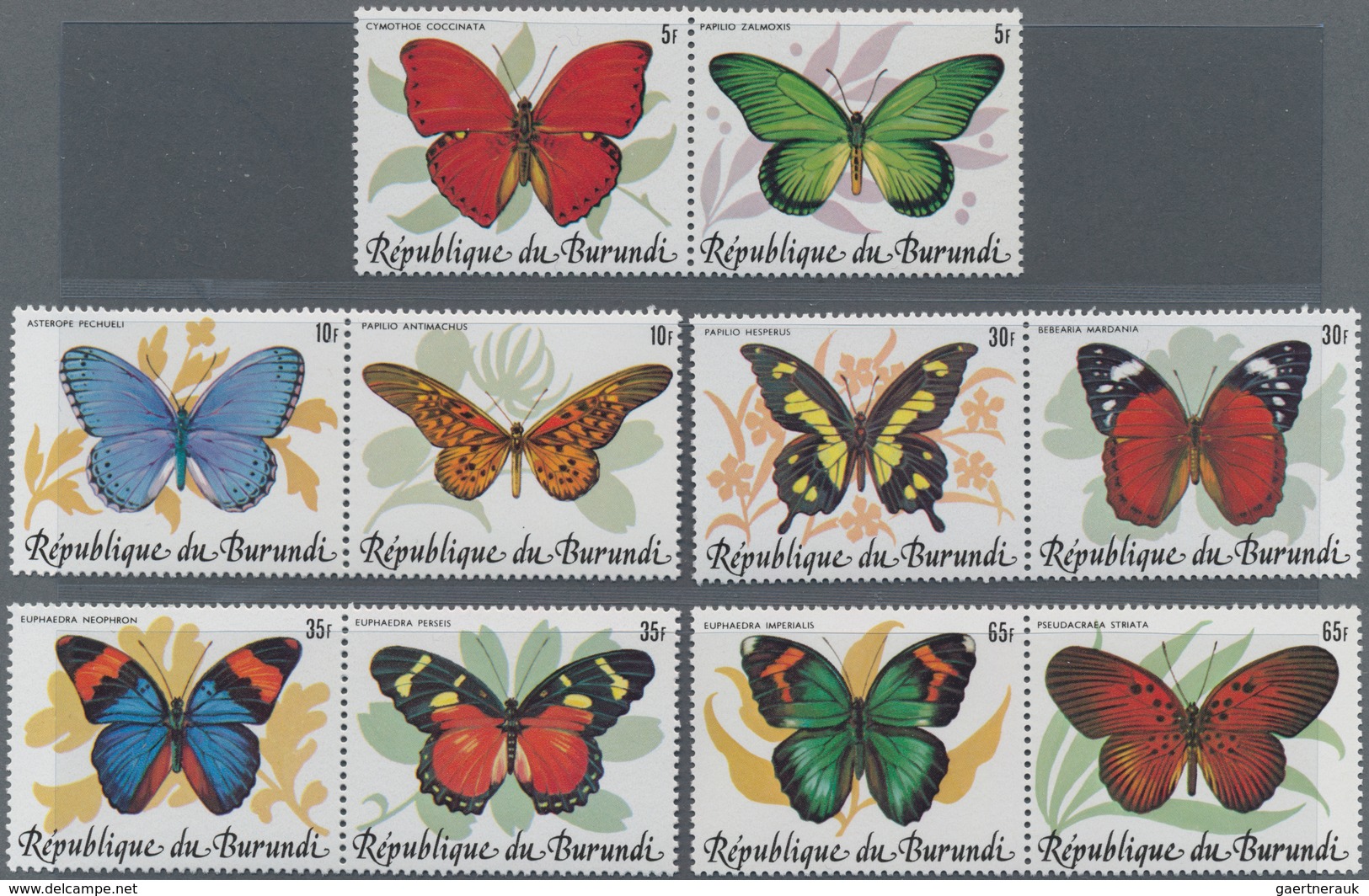 Burundi: 1984, Butterflies Complete Set Of 10 In Se-tenant Pairs In An INVESTMENT LOT With About 100 - Collezioni