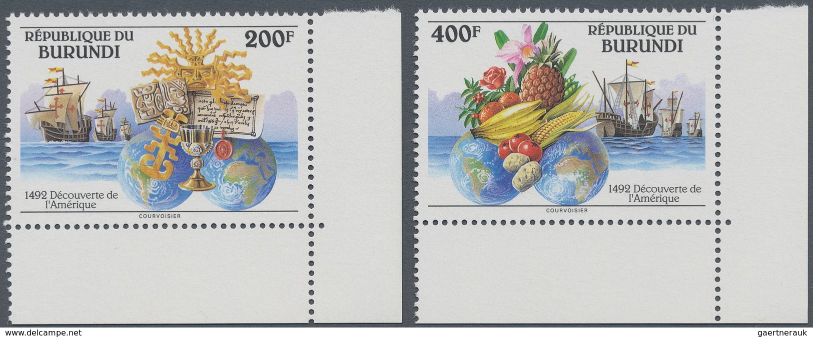 Burundi: 1992, 500 Years Of Discovery Of America Complete Set Of Two (Columbus Fleet, Fruits, Globe - Colecciones