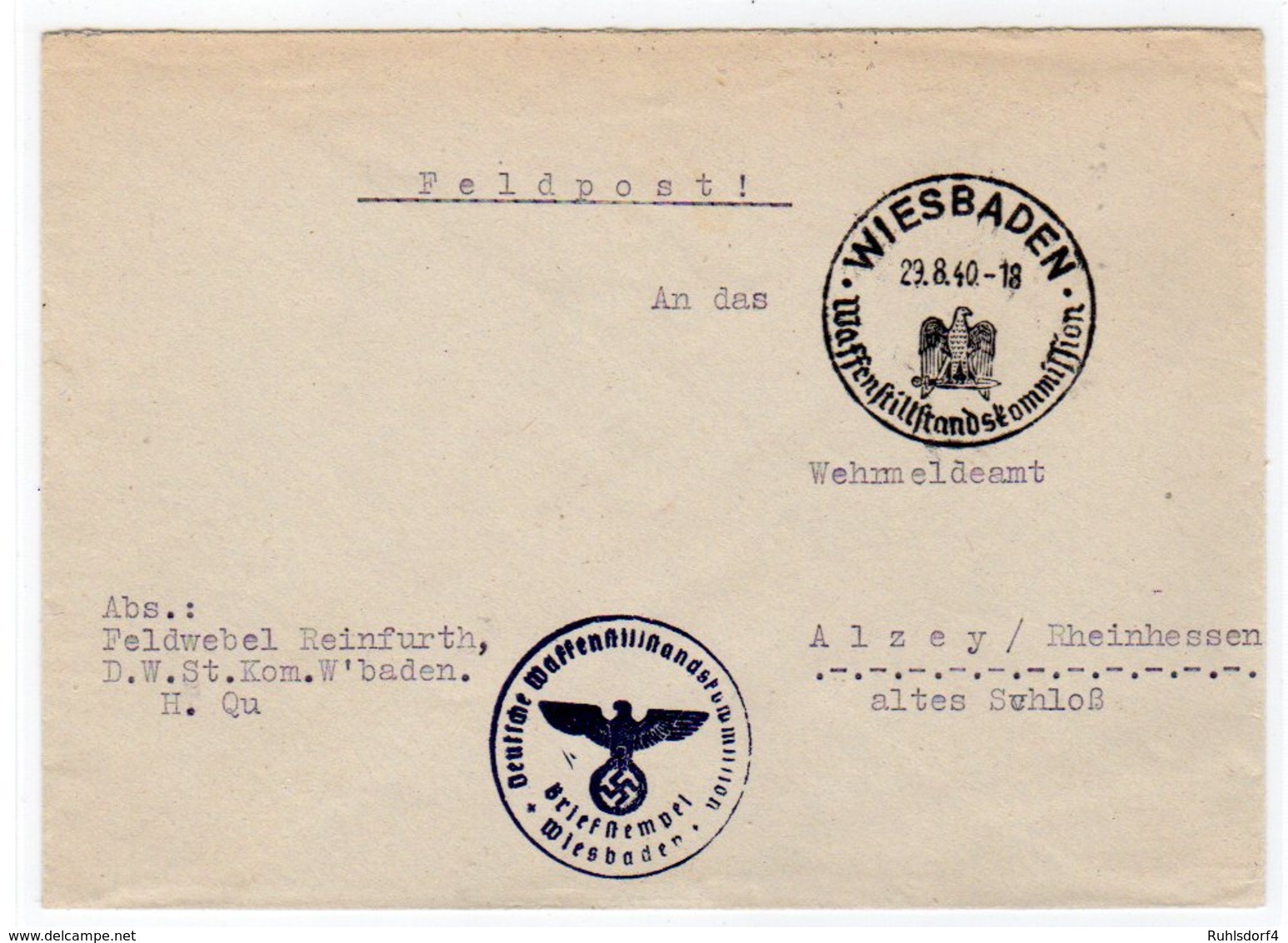 Feldpostbrief Absenderstempel "Deutsche Waffenstillstandskommission" - Besetzungen 1938-45