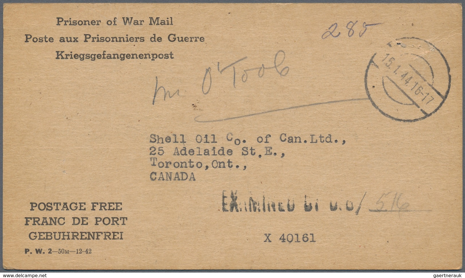 Kanada: 1941/54 (ca.) Holding Of About 670 Letters And Cards Of Prisoners Of War And The Field Post, - Sammlungen