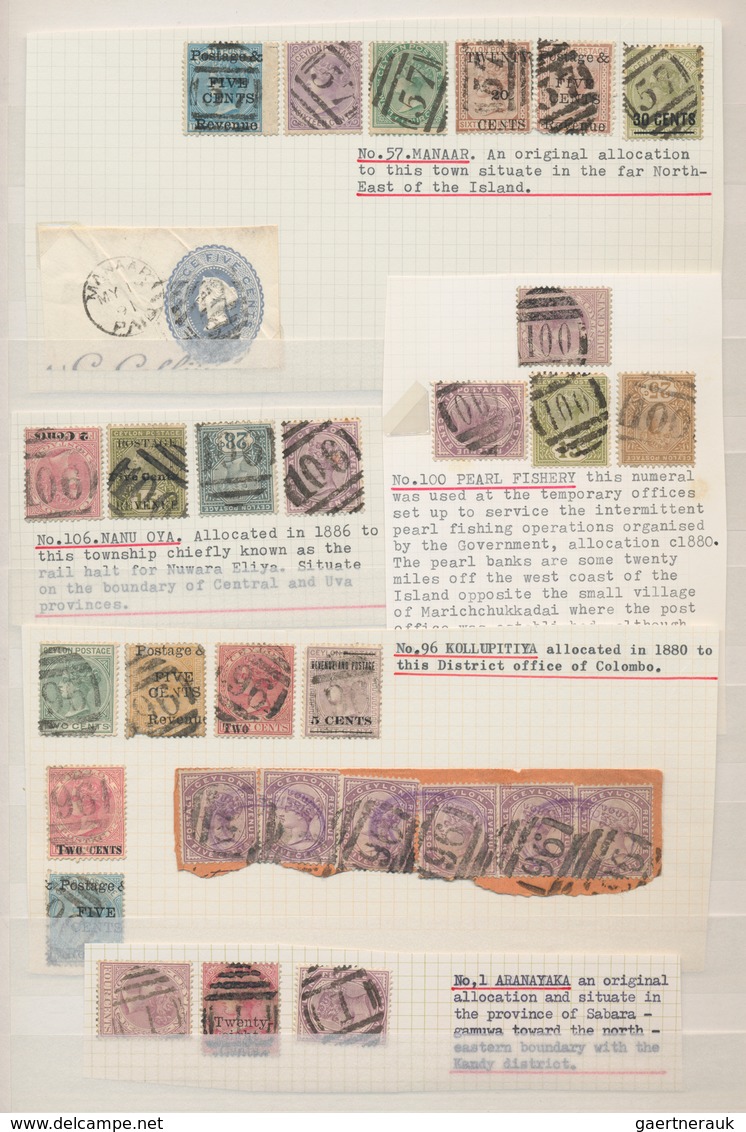 Ceylon / Sri Lanka: 1870/1890 (ca.), THE POSTMARKS OF CEYLON - LETTER AND NUMERAL CANCELLATIONS, Col - Sri Lanka (Ceylan) (1948-...)