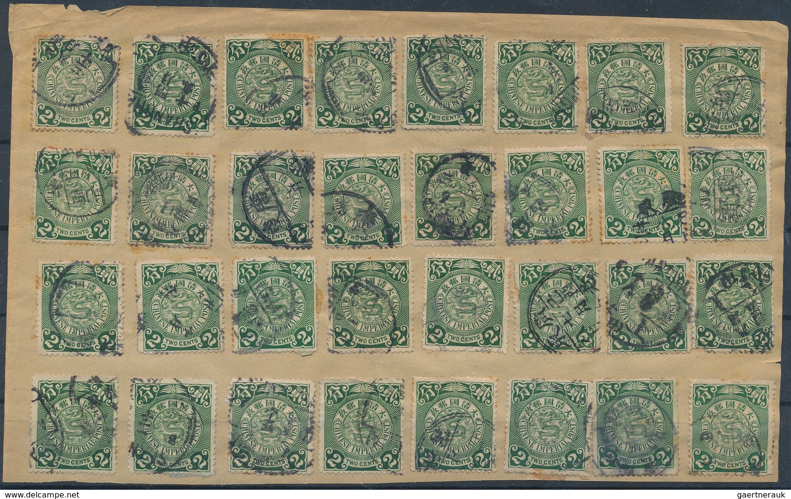 China: 1898/1909, coiling dragons used up to 10 C., mostly 2 C. carmine or 2 C. green, 300+ copies o