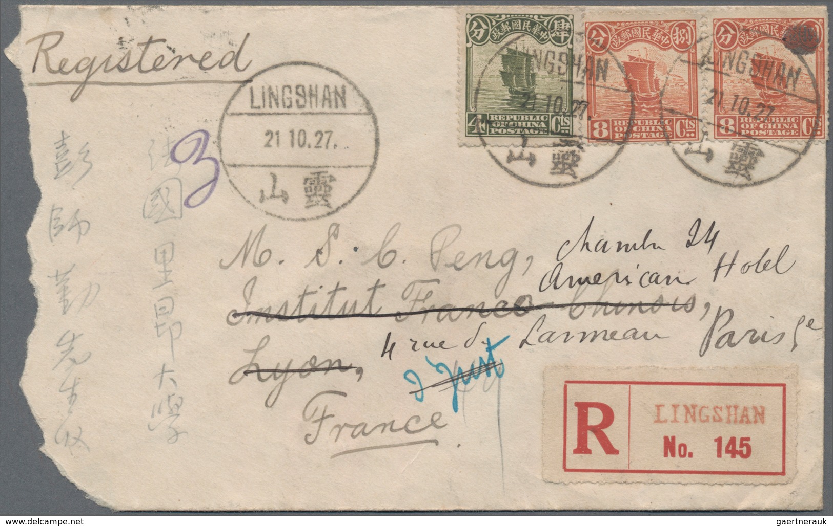 China: 1915/48, Covers (9), Used Ppc (4), Front Covers (2) Inc. Registration And Airmail, With A Cov - 1912-1949 Republic