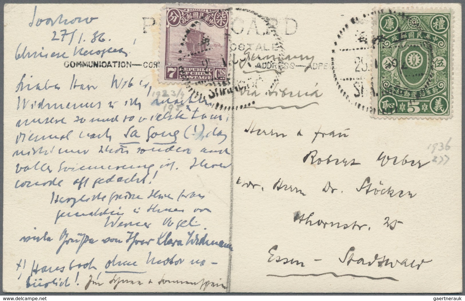 China: 1915/48, Covers (9), Used Ppc (4), Front Covers (2) Inc. Registration And Airmail, With A Cov - 1912-1949 Republik