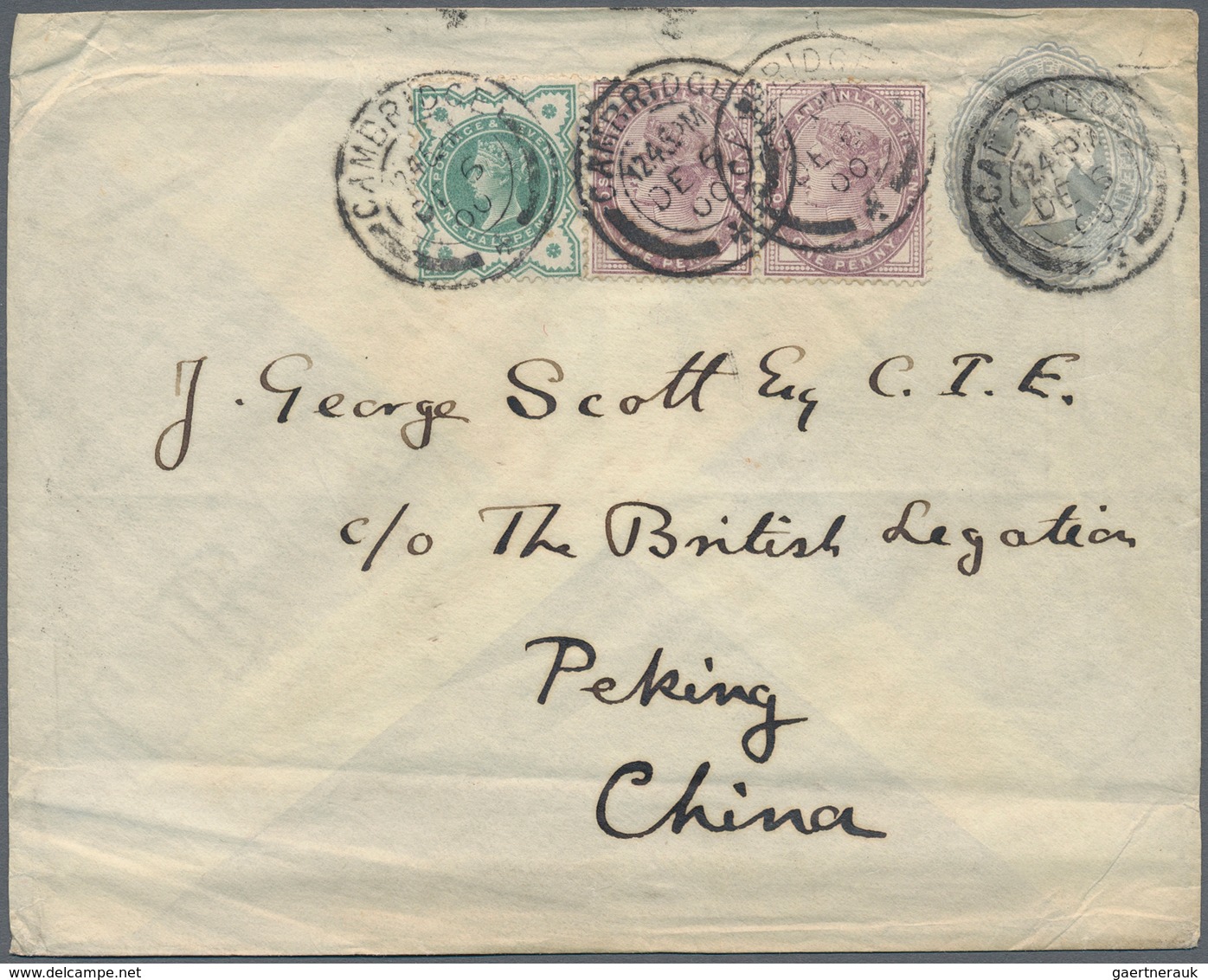China - Besonderheiten: Incoming Mail, UK, 1900/18: Uprated Envelope QV Canc. "CAMBRIDGE DE 5 00" Vi - Otros & Sin Clasificación