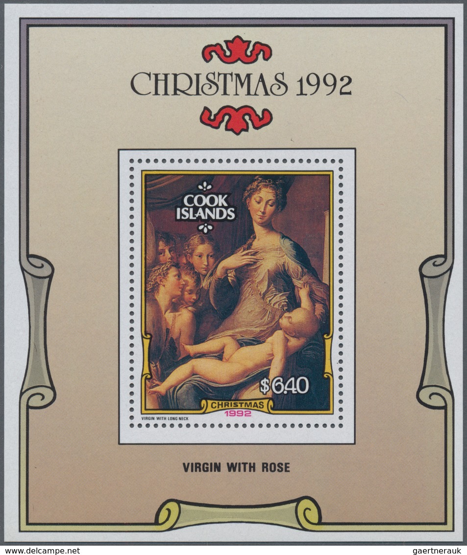 Cook-Inseln: 1992, Christmas Miniature Sheet $6.40 With Painting ‚Virgin With Rose‘ (by Parmigianino - Cookinseln